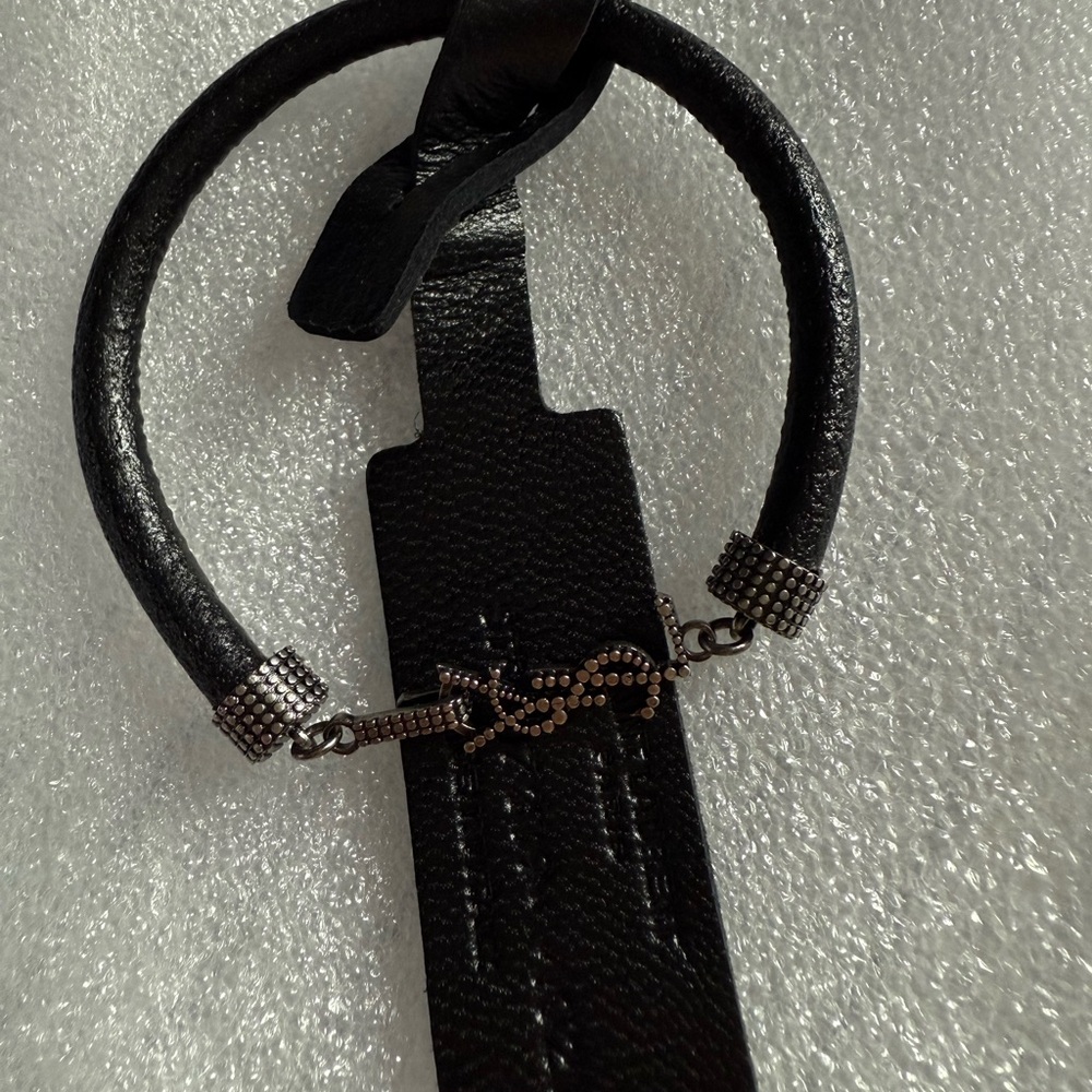 Saint Laurent Black Leather Bracelet with Silver Details